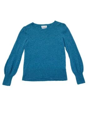 Nannette Lepore 2Ply Cashmere Balloon Sleeve Crewneck Sweater Peacock Blue Teal